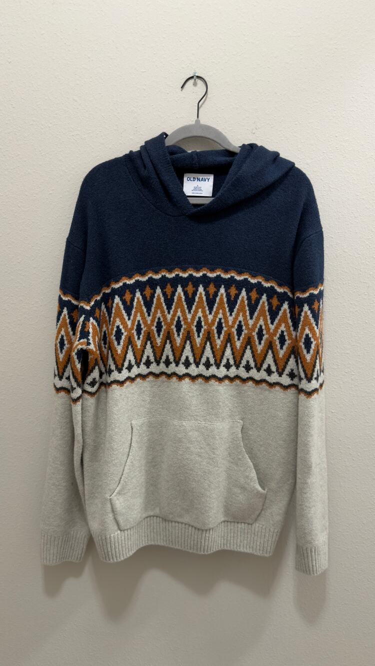 Old Navy Go-Recycled Fair Isle Knit Pullover Hoodie Sweater Men's Large